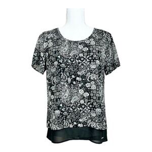 MICHAEL Michael Kors Black & Gray Paisley Short Sleeve Open Back Top Size XS